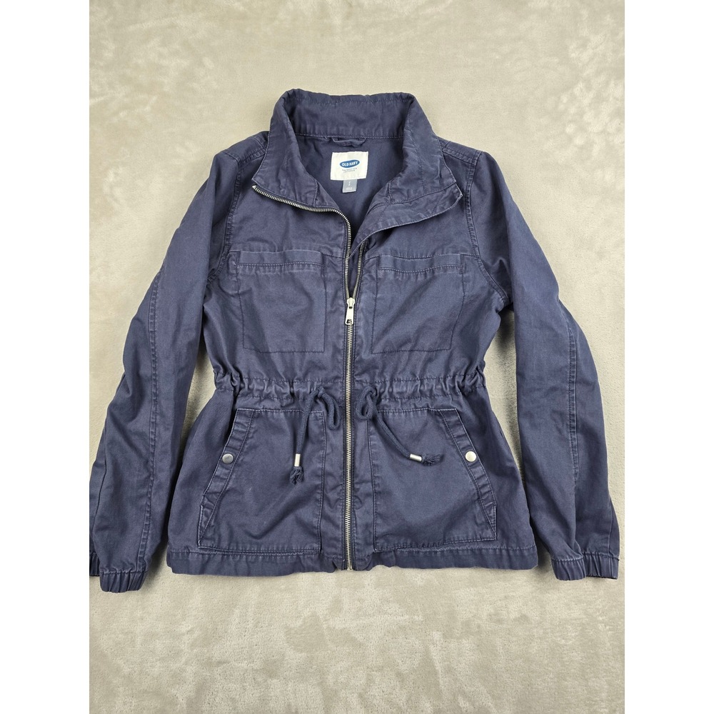 Old Navy Field Jacket Womens Small‎ Petite Blue Drawstring Waist Utility Coat